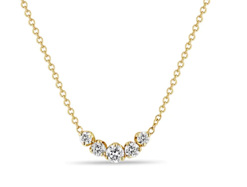 14k Yellow Gold With 0.26ctw Diamonds, Graduated Curved Bar Necklace With 5 Diamonds, 14-16