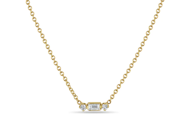 14k Yellow Gold With 0.07ctw Diamonds, Baguette And Round Station Necklace, 14-16