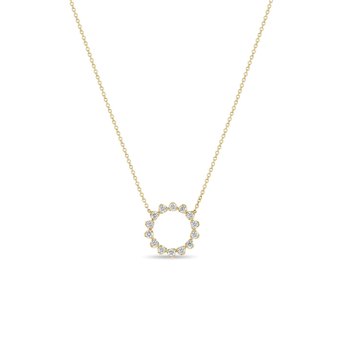 14k Yellow Gold With 0.42ctw Diamonds, Prong Set Diamond Circle Pendant Necklace, 16-18