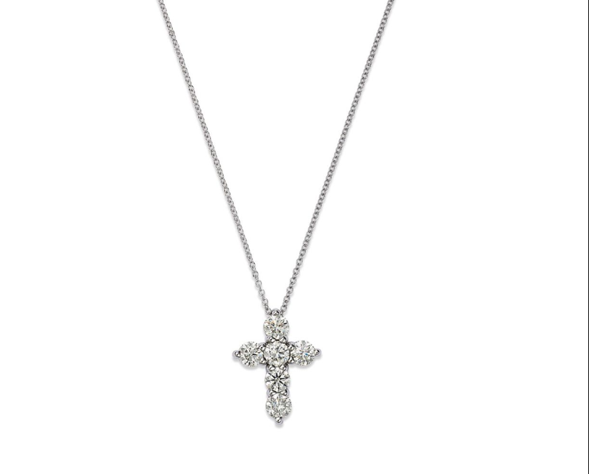 0.70ctw Diamonds Set In 14k White Gold 3.05mm Small Diamond Cross Pendant Necklace With 6 Stones 16-18