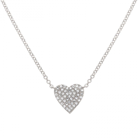 14k White Gold With 0.14ctw Diamonds, 9mm Full Pave Heart Necklace 16-18