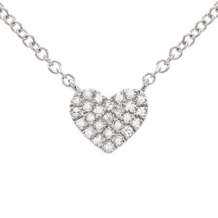 14k White Gold With 0.08ctw Diamonds, Full Pave Heart Necklace 16-18