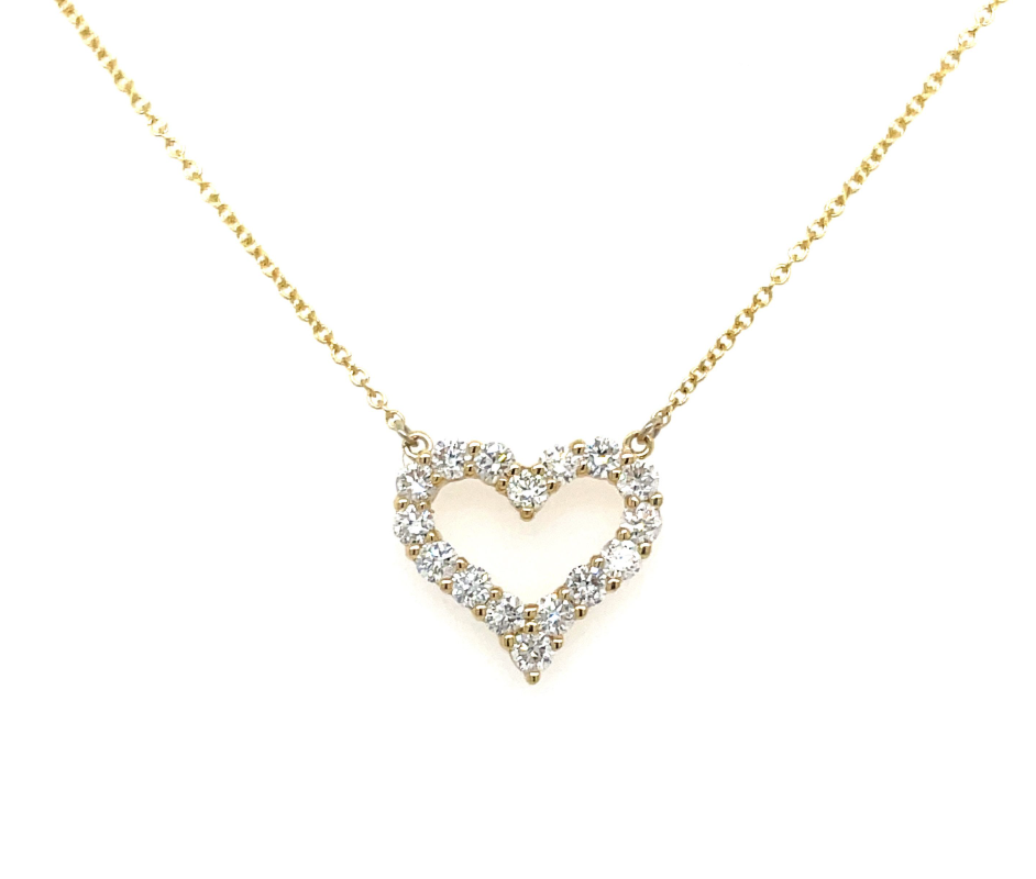 14k Yellow Gold With 0.81ctw Diamonds, 2.3mm Open Heart Pendant Necklace With 16 Stones By Pd Collection