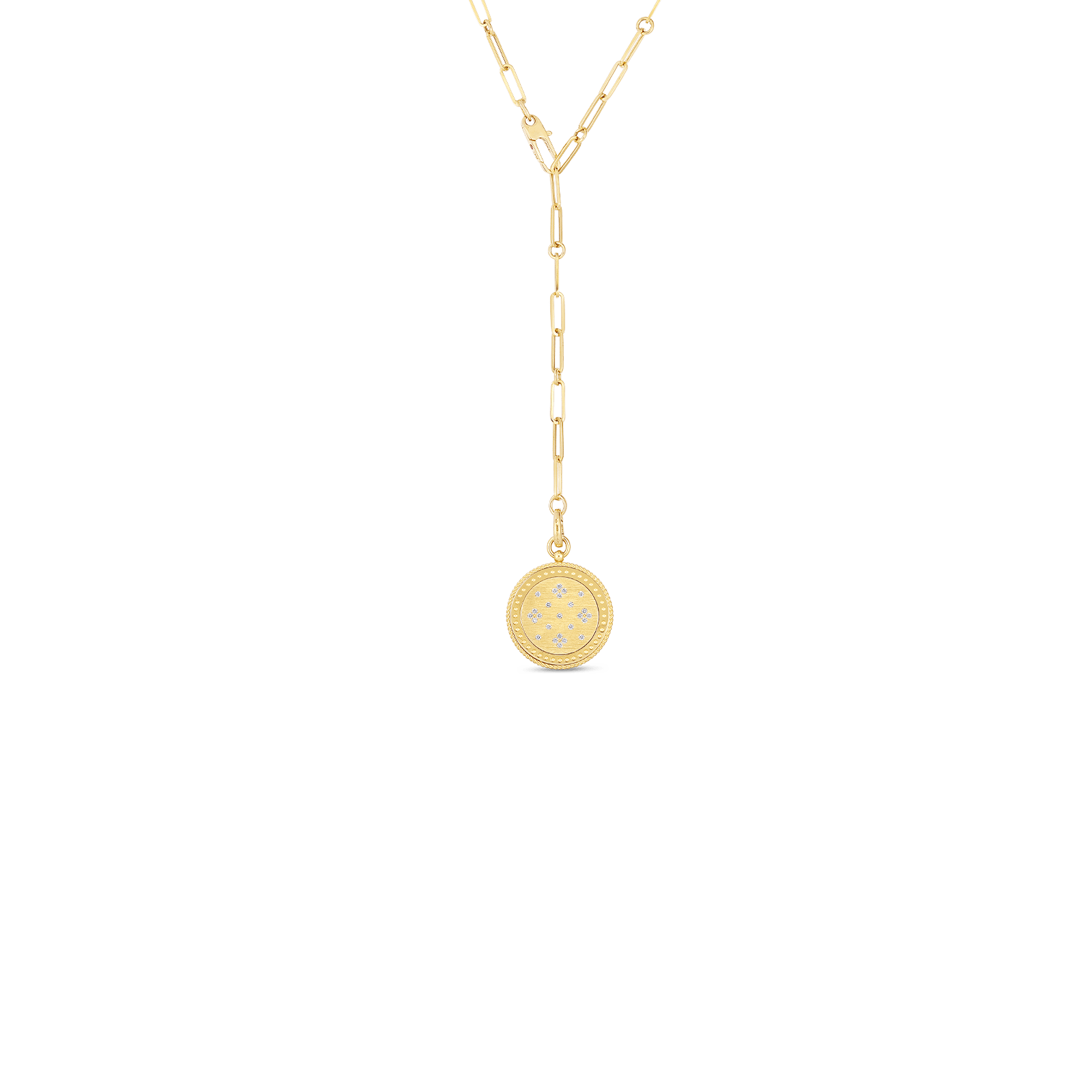 0.23ctw Diamonds, Venitian Satin Medallion With Coin Edge Detail On A Link Chain In 18k Yellow Gold 16