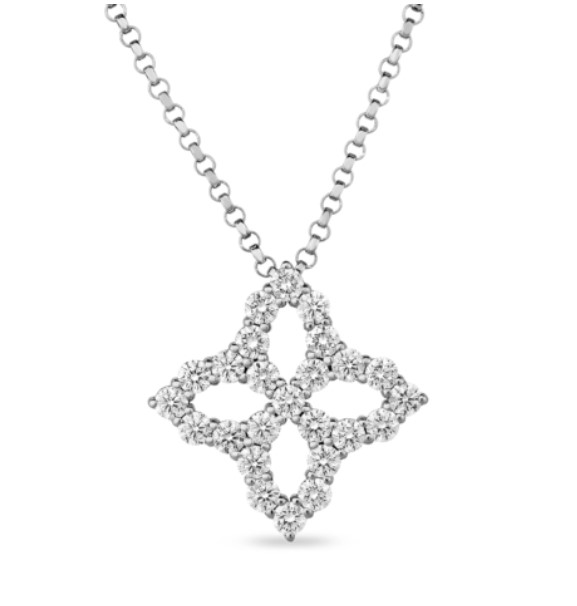 0.50ctw Diamonds, Princess Flower Medium Outline Necklace Set In 18k White Gold By Roberto Coin