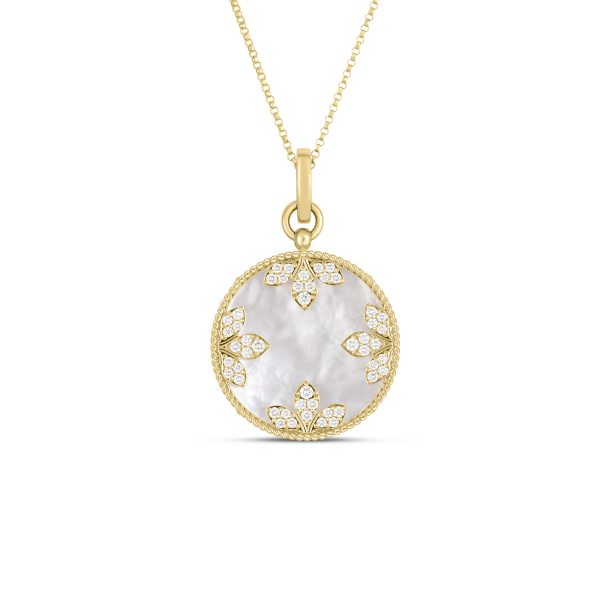 0.52ctw Diamonds, Medallion Charm Necklace With 12.43ct Mother Of Pearl And Diamonds Set In 18k Yellow Gold, By Roberto Coin