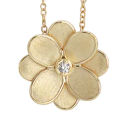 18k Yellow Gold With 0.08ct Diamond, Patali Small Flower Pendant 16.5