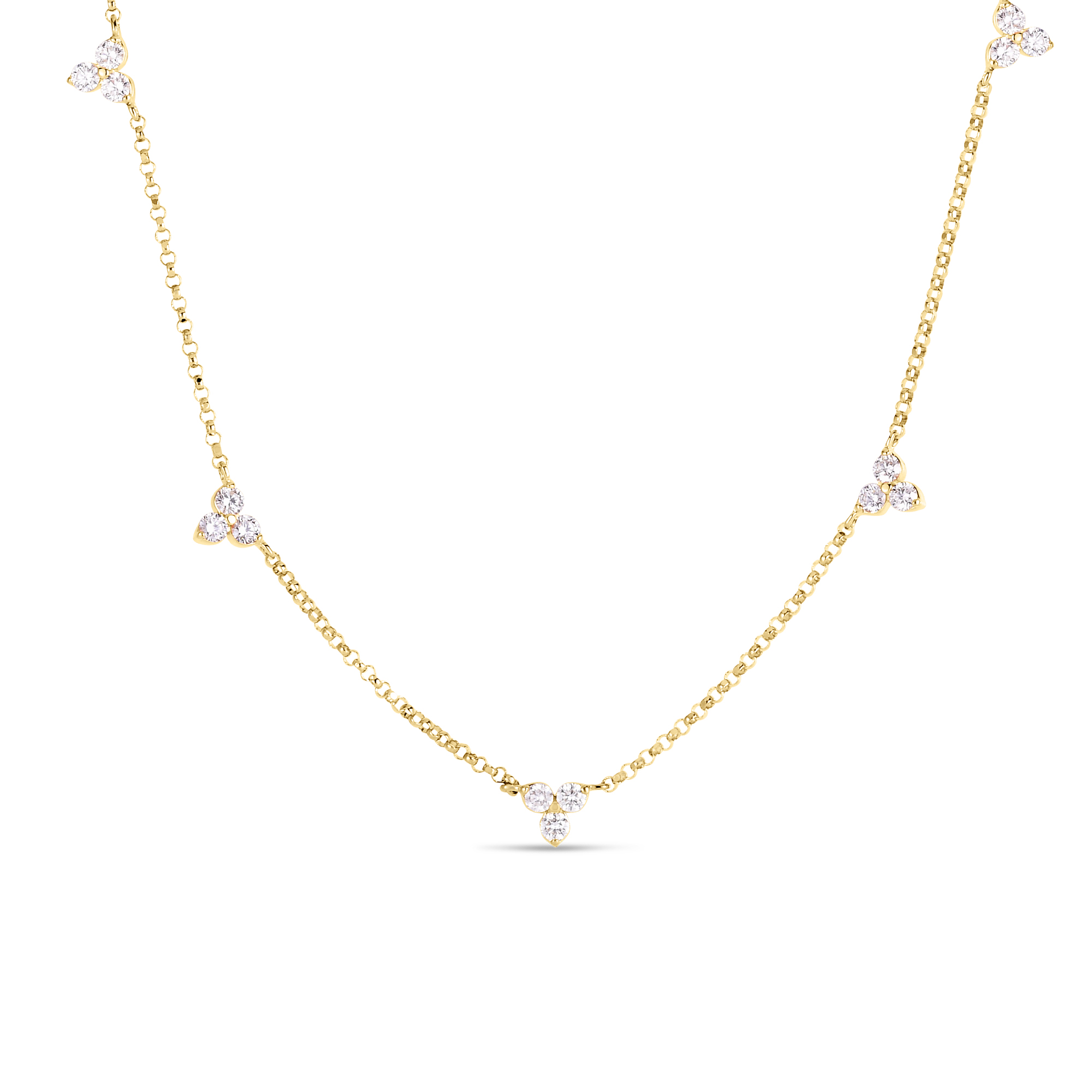 18k Yellow Gold With 0.48ctw Diamonds 5 Station 3 Stone Cluster Necklace 17