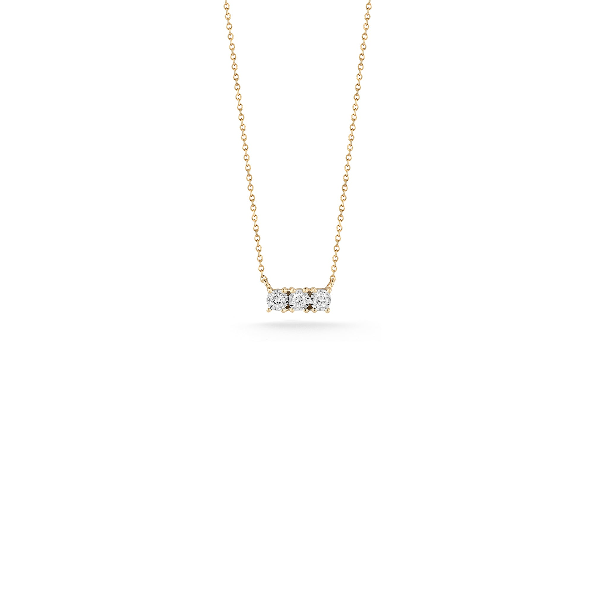 14k Yellow Gold With 0.07ctw Diamonds, Ava Bea Three Stone Bar Necklace 16-18