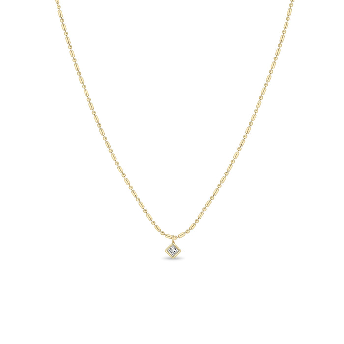 0.06ct Diamond Set In 14k Yellow Gold, Princess Bezel Set Diamond On A Tube Bar Chain Necklace, 16