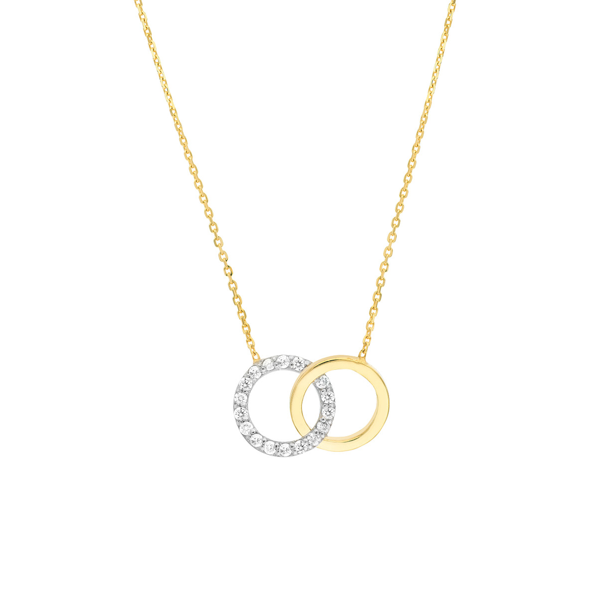 14k White And Yellow Gold Interlocked Two-toned Circles Necklace 18