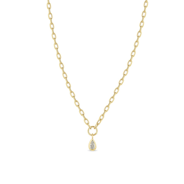 14k Yellow Gold With 0.18ct Pear Cut Diamond, Bezel Set Pendant On A Small Square Oval Chain Necklace 16