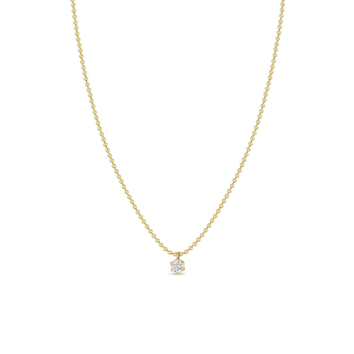 14k Yellow Gold With 0.20ct Diamonds, Six Prong Soliatire Pendant On A Bead Chain Necklace 16