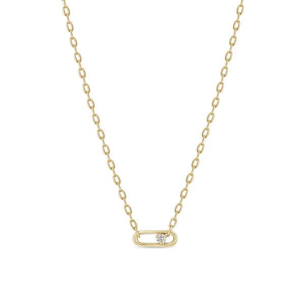 14k Yellow Gold With 0.10ct Diamond, Nested Diamond Paperclip Link On A Square Oval Chain Necklace 16-18