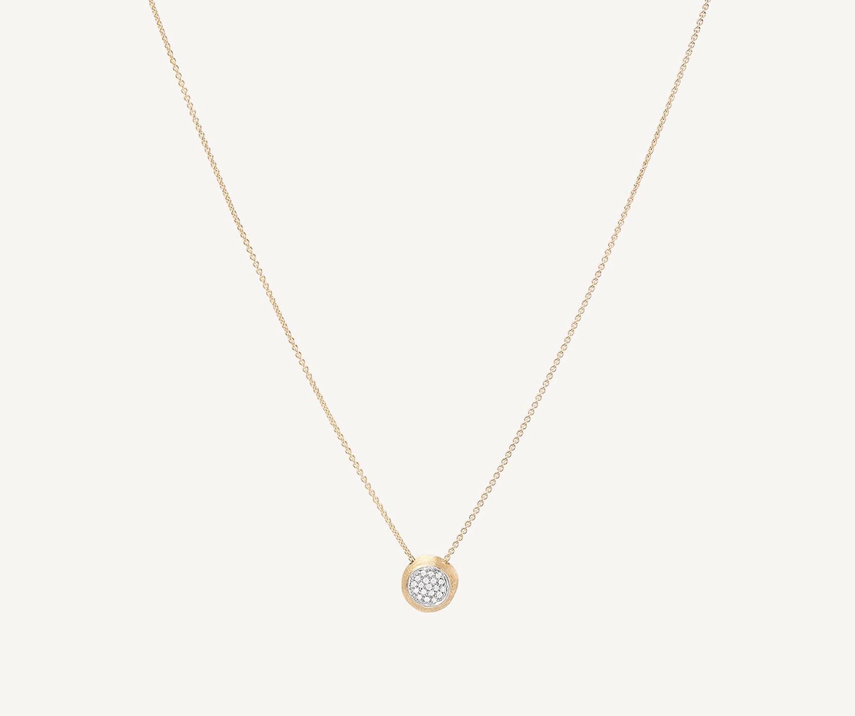 18k White And Yellow Gold With 0.14ctw Diamonds, Jaipur Gold Diamond Pave Disc Pendant Necklace By Marco Bicego