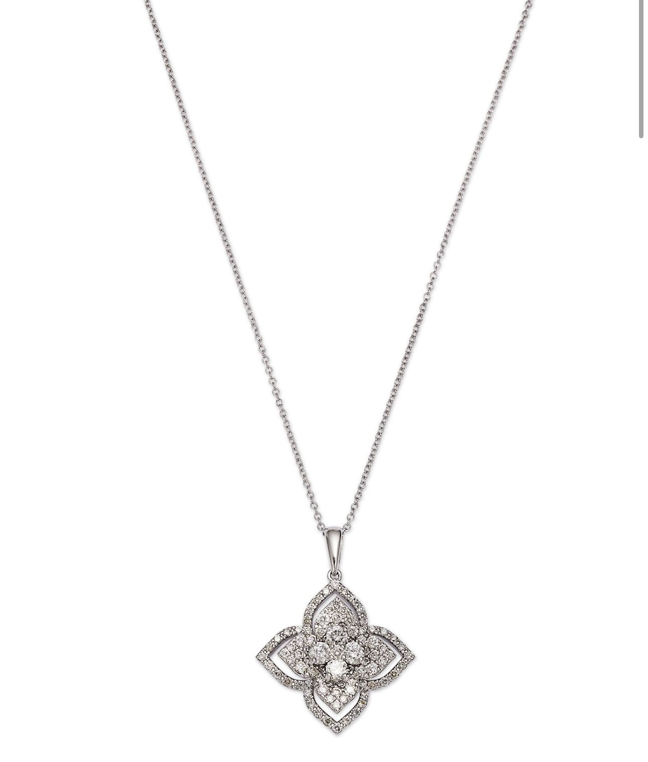 14k White Gold With 1.34ctw Diamonds, Clover Pendant Necklace By Pd Collection