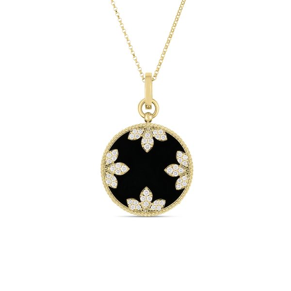 0.52ctw Diamonds Set In 18k Yellow Gold, 13.34ct Black Jade Medallion Charm Necklace 18