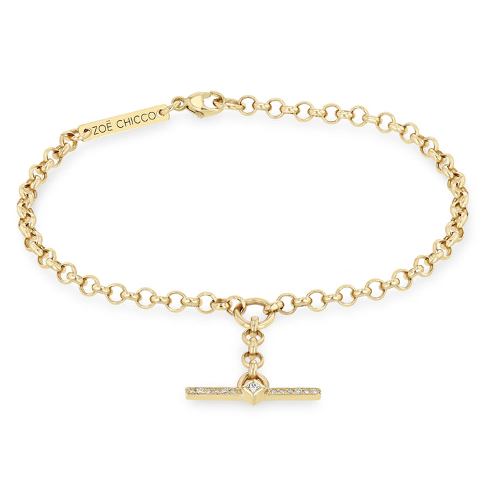 14k Yellow Gold With 0.07ctw Diamonds, Diamond Bar Toggle Rolo Chain Bracelet, 6.5