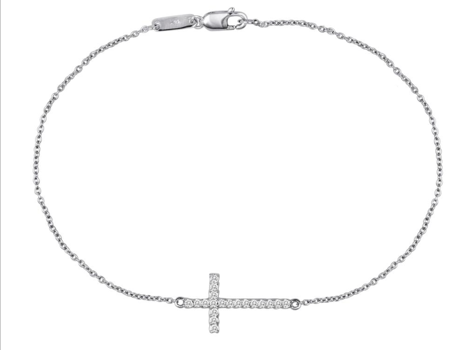 0.19ctw Diamonds Set In 14k White Gold Thin Cross Bracelet 6.75