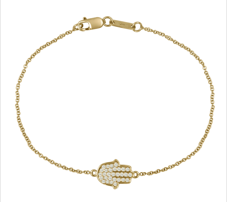 0.17ctw Diamonds Set In 14k Yellow Gold Hamsa Bracelet 7.5