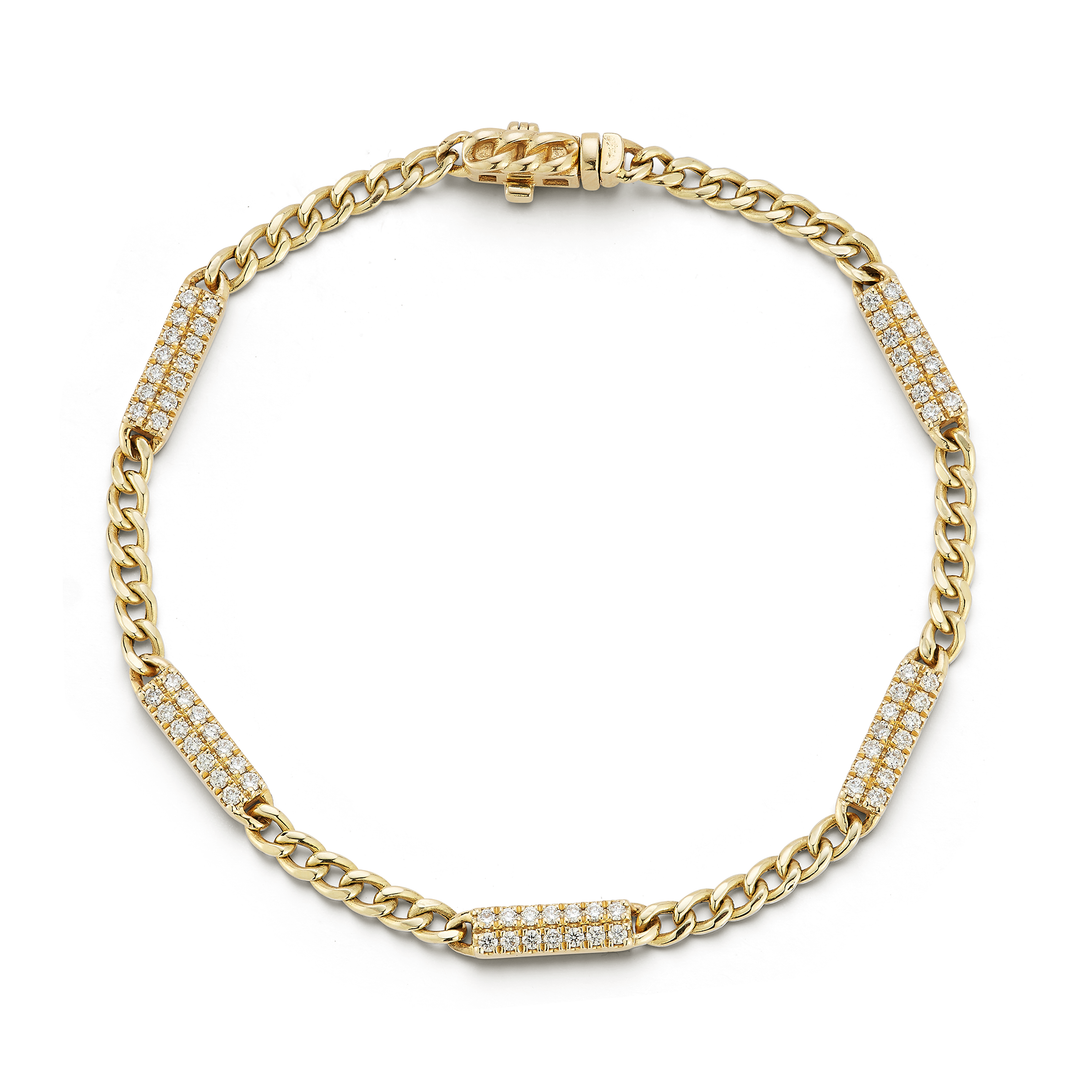 14k Yellow Gold With 0.52ctw Diamonds, Sylvie Rose Cuban Chain Bar Bracelet By Dana Rebecca