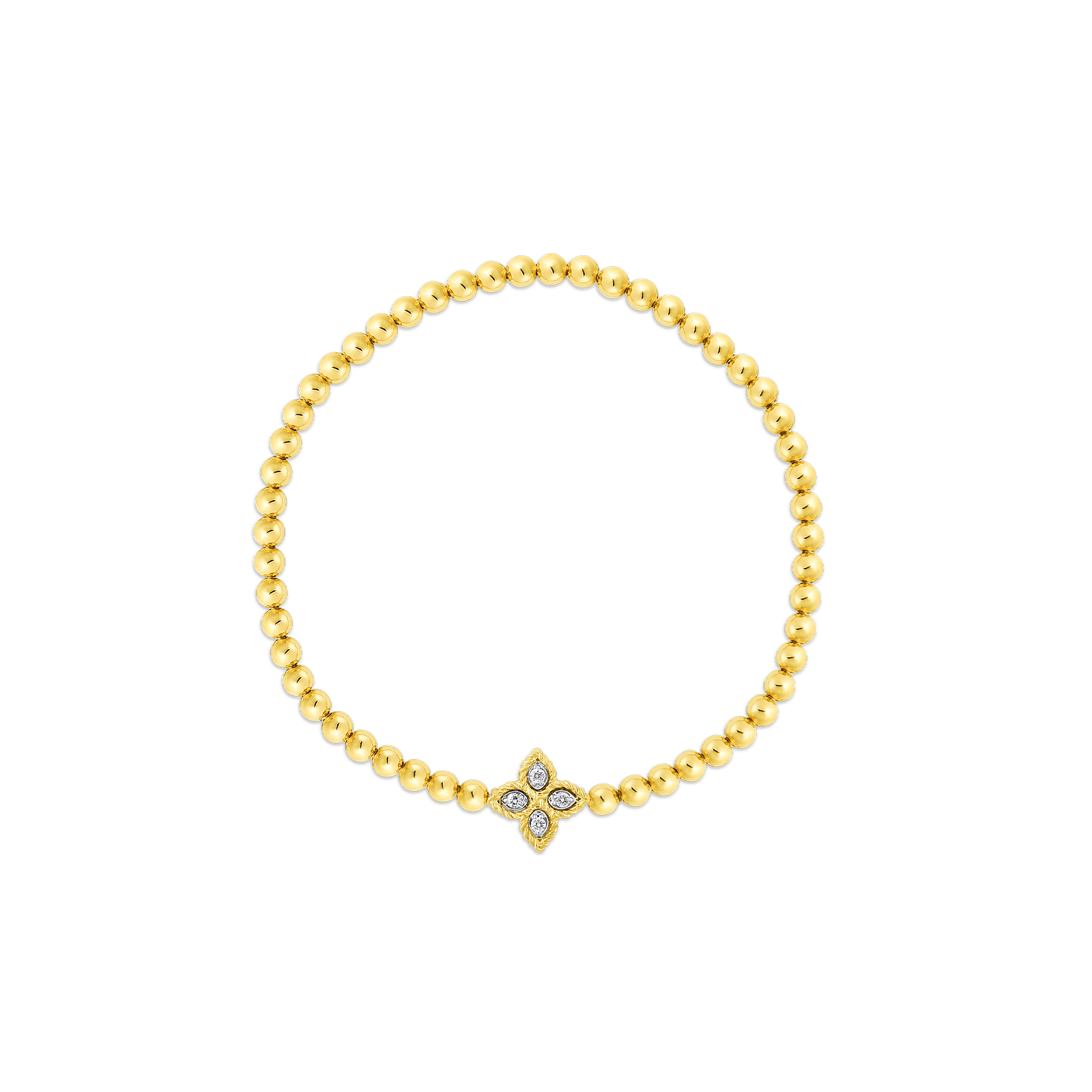 18k Yellow Gold With 0.02ctw Diamond Princess Flower Stretch Bracelet With Small Flower By Roberto Coin