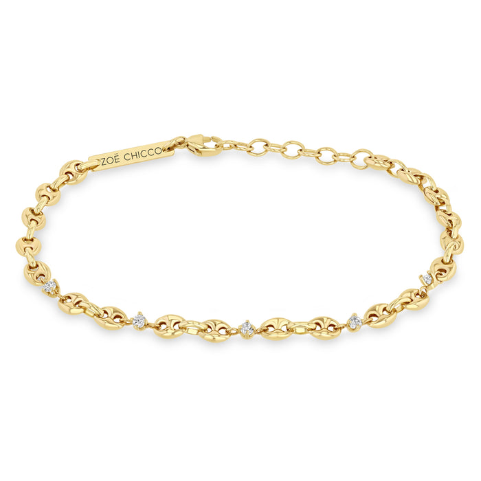 0.15ctw Diamonds Set In 14k Yelllow Gold, Five Prong Set Diamonds On A Meriner Chain Bracelet, 6-7