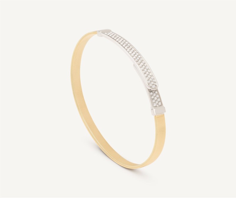 18k White And Yellow Gold With 0.50ctw Diamonds, Masai Thin Pave Bangle Bracelet By Marco Bicego