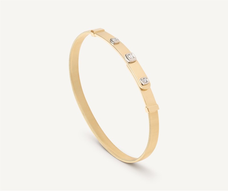 18k White And Yellow Gold With 0.10ctw Diamonds, Masai Thin Coil Bangle With 3 Station Diamonds Bracelet By Marco Bicego