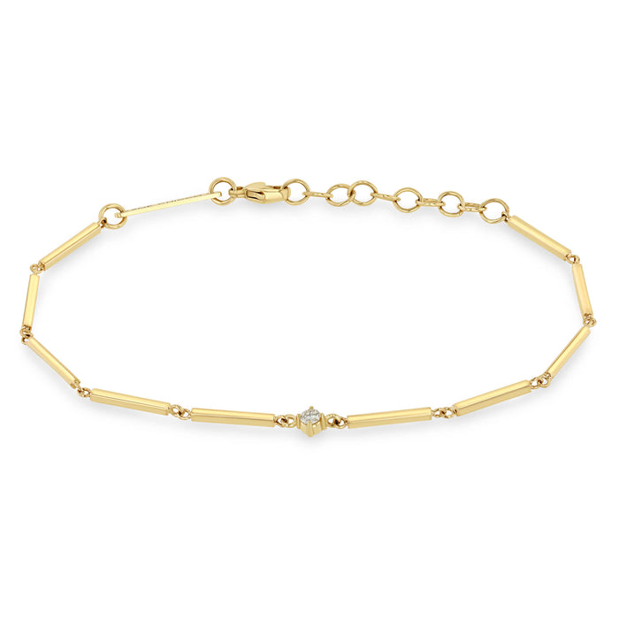 0.05ct Diamond Set In 14k Yellow Gold, Single Prong Set Diamond On A Link Bar Bracelet 6-7