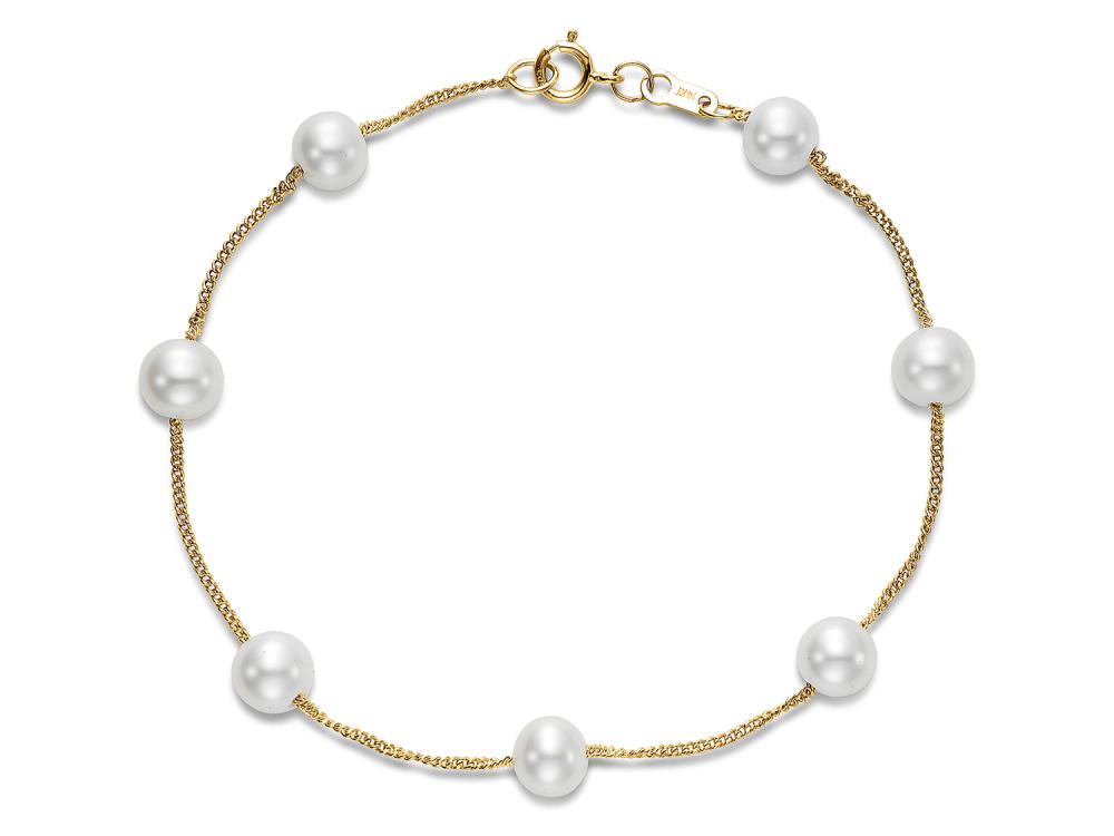 14k Yellow Gold With 5.5-6.0mm Freshwater Pearl Tin Cup Bracelet Size 7.5