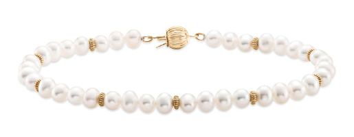 14k Yellow Gold With 4.0-4.5mm Freshwater Pearl Rondelle Bracelet By Pd Collection