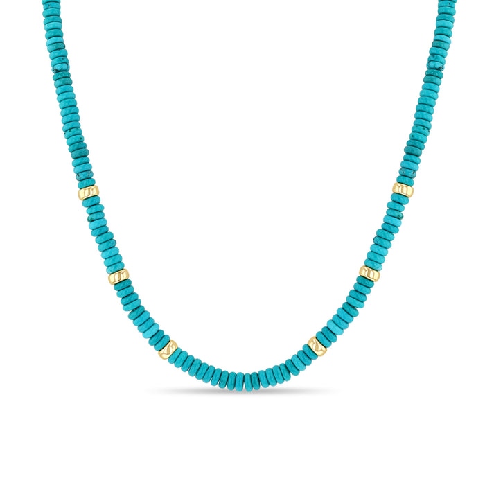 14k Yellow Gold Turquoise Rondelle Bead Necklace 16-18