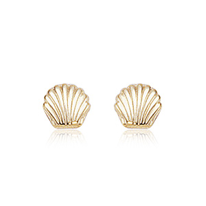 14k Yellow Gold Small Flat Sea Shell Stud Earrings By Pd Collection