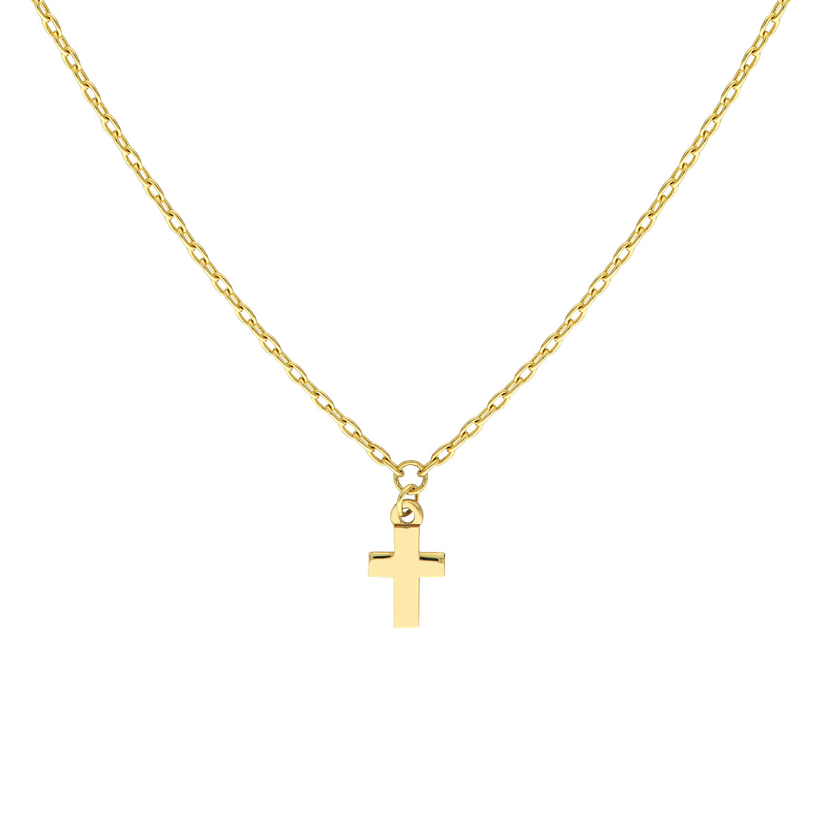 14k Yellow Gold Mini Cross Dangle Necklace 18