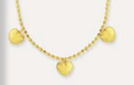 14k Yellow Gold Triple Puff Heart Necklace 15