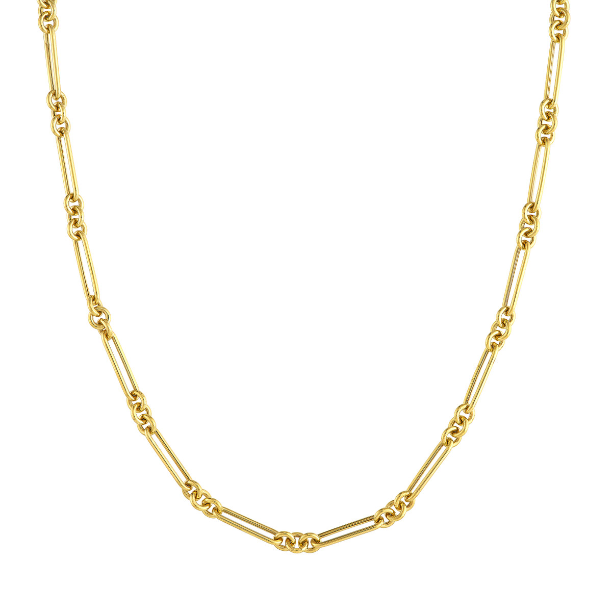 14k Yellow Gold Hollow, Fancy Rounded Paper Clip Chain Necklace 18