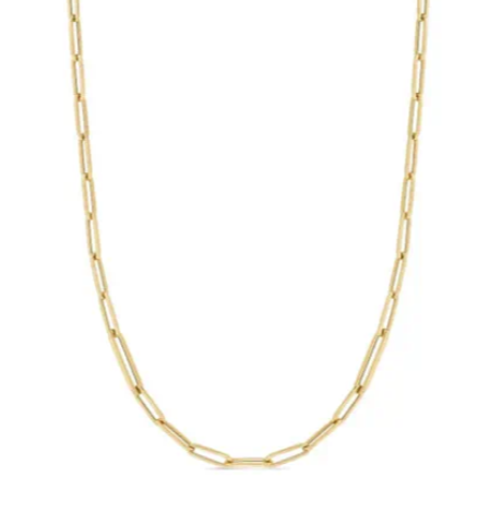 18k Yellow Gold Alternating Size Paperclip Chain Necklace 17