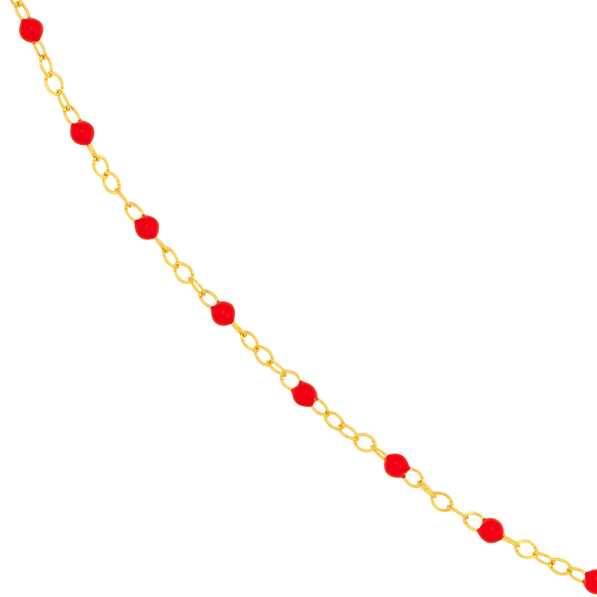 14k Yellow Gold Red Emamel Beads On A Piatto Chain Necklace 18