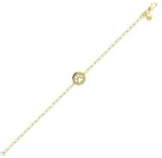 14k Yellow Gold Kids Paper Clip Chain Bracelet With Paw Disk 6