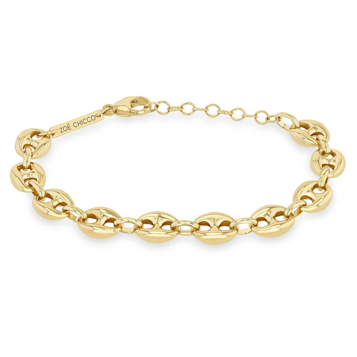 14k Yellow Gold, Large Puffed Mariner Bracelet, 6-7