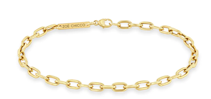 14k Yellow Gold, Medium Square Oval Link Chain Bracelet, 6.5