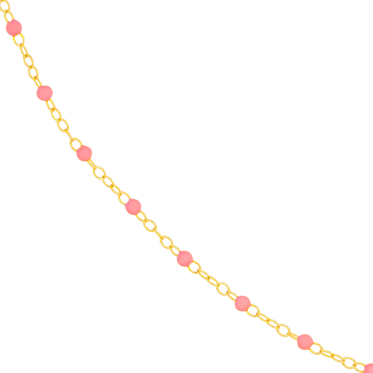 14k Yellow Gold Baby Pink Enamel Beads On A Piatto Chain Bracelet 7.50