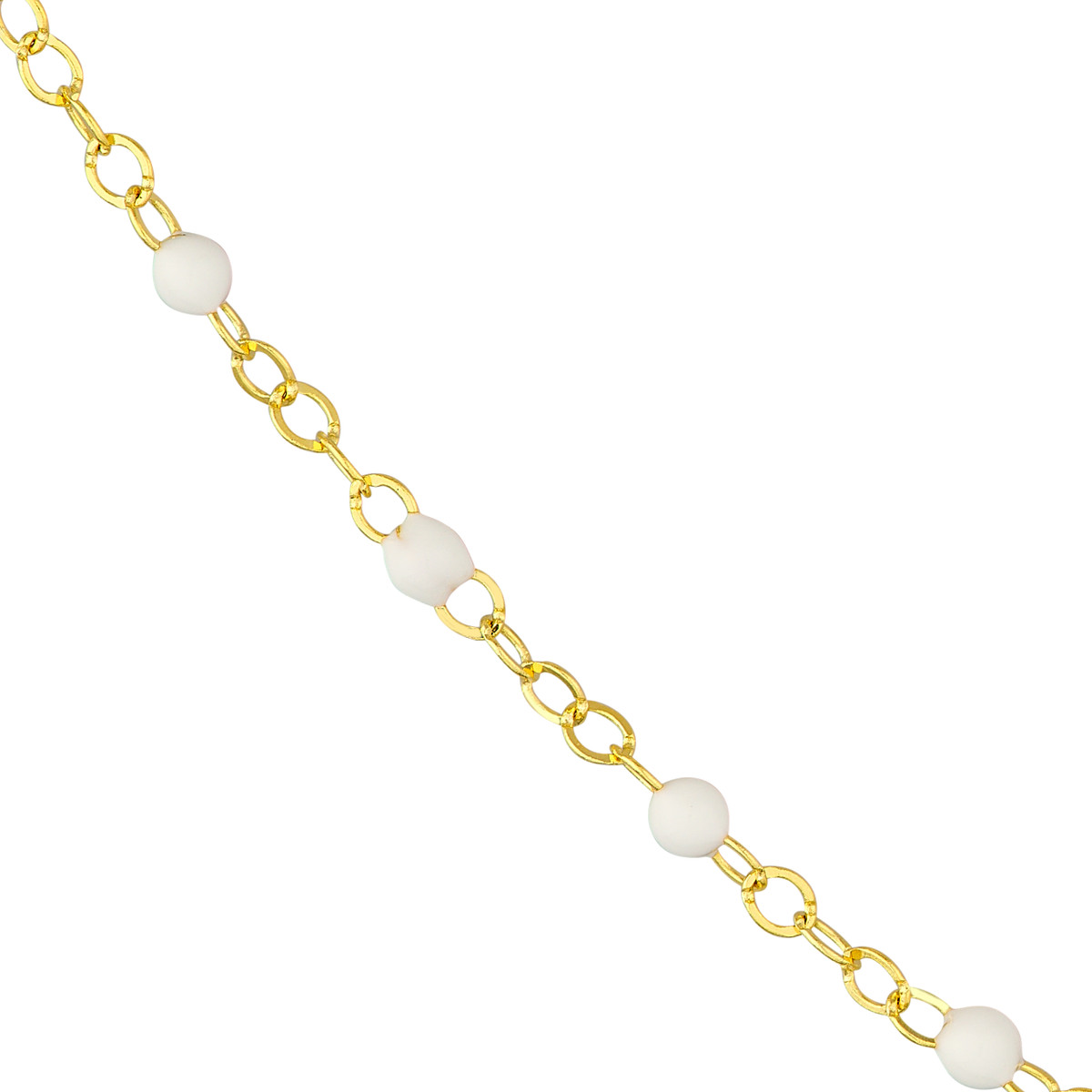 14k Yellow Gold White Enamel Bead On A Piatto Chain Bracelet 7.50