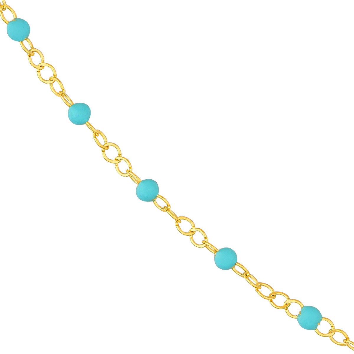 14k Yellow Gold Light Turquoise Enamel Bead On A Piatto Chain Bracelet 7.5