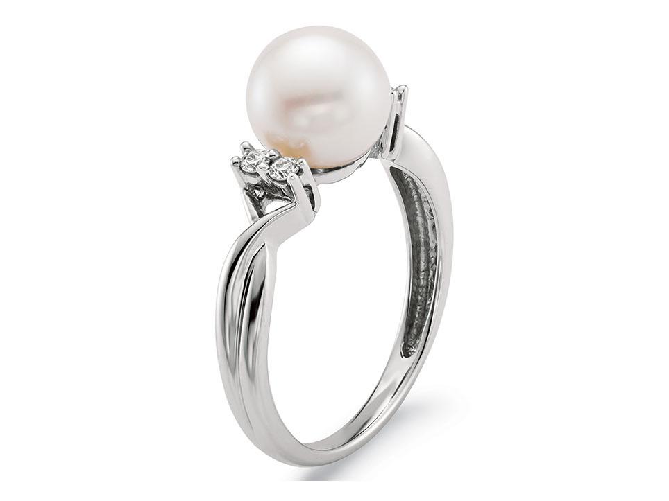 14k White Gold With 8.0-8.5mm White Freshwater Pearl And 0.11ctw Diamonds, Ring By Pd Collection