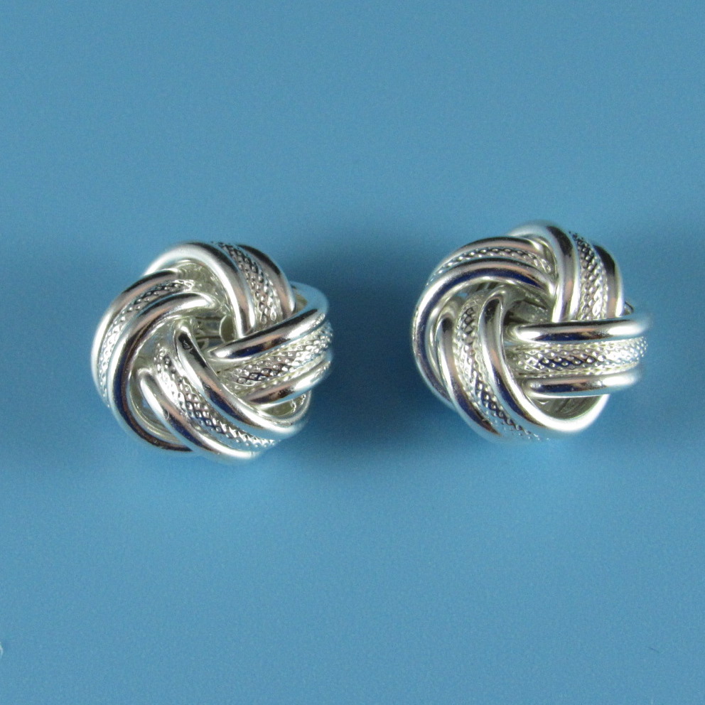 Sterling Silver Textured Large Love Knot Earrings 1/2