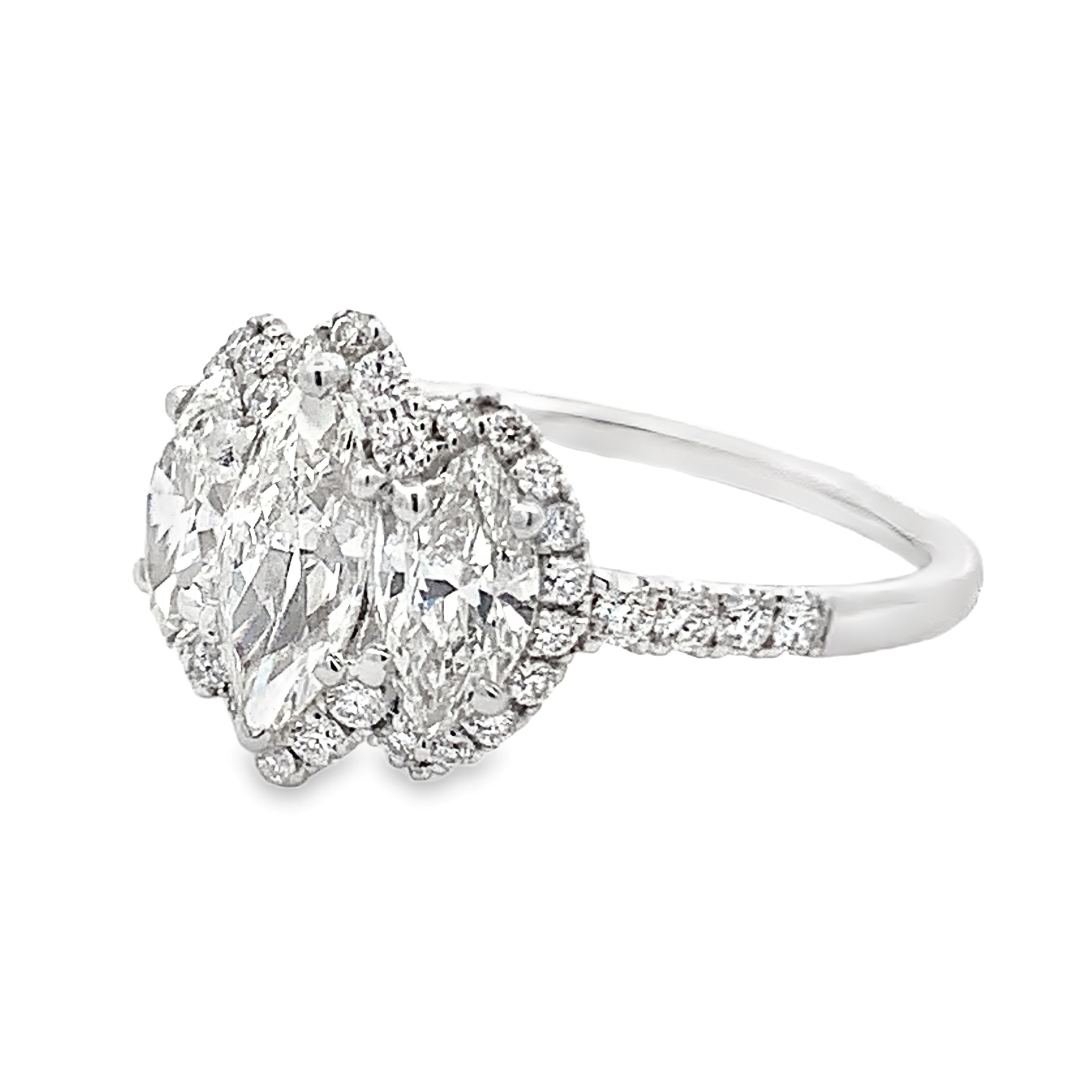 Norman Silverman 18K White Gold 3-Stone Marquise Engagement Ring