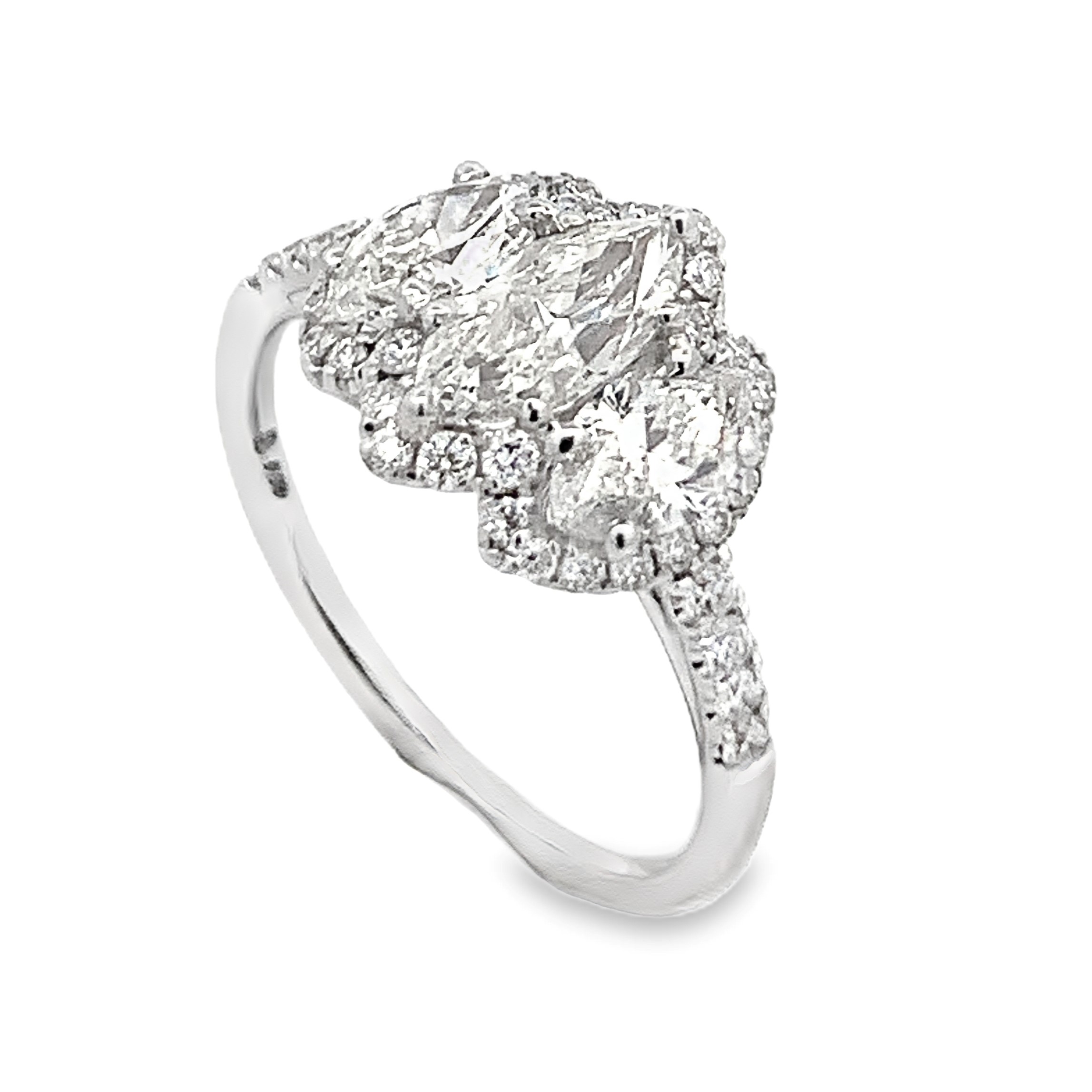 Norman Silverman 18K White Gold 3-Stone Marquise Engagement Ring