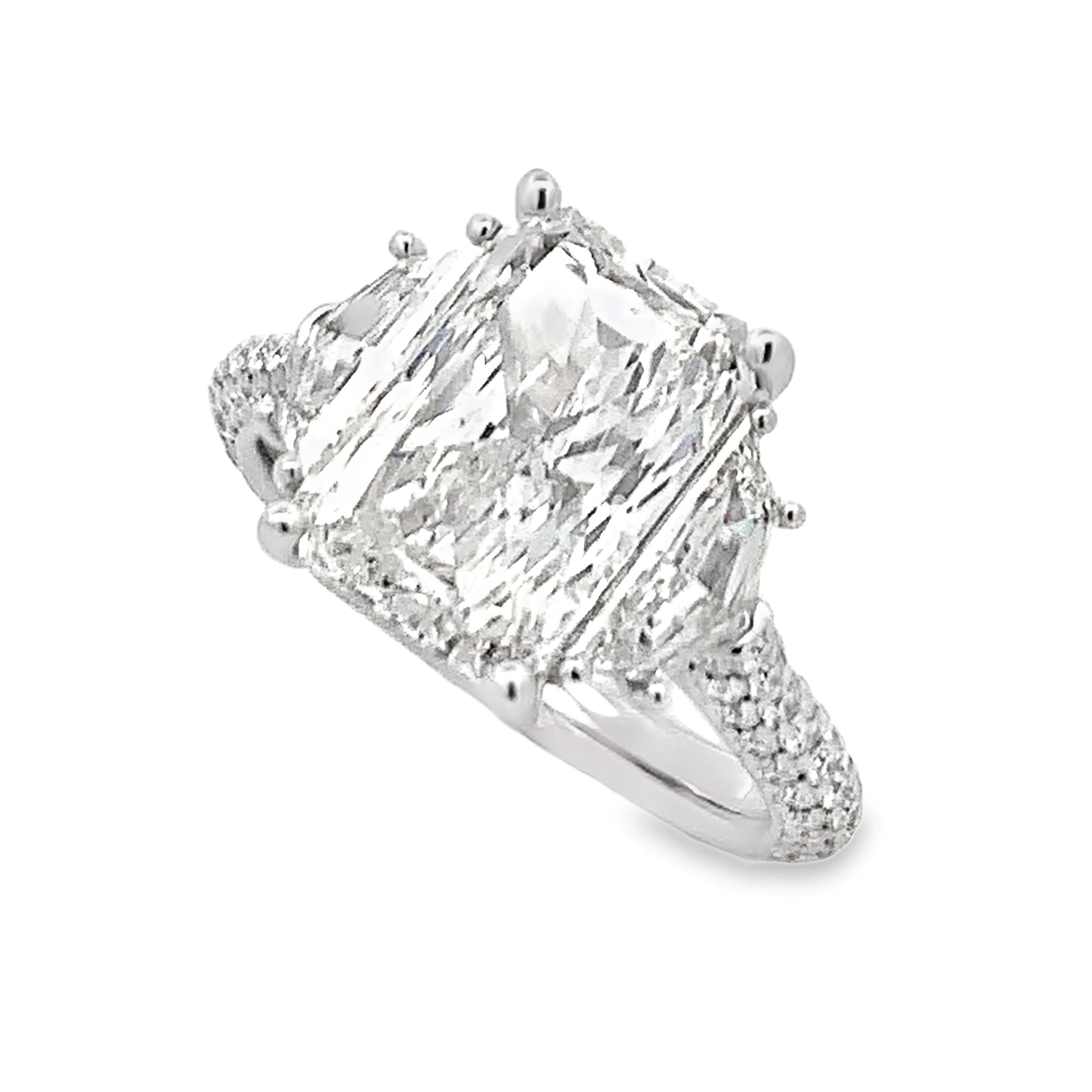 18K White Gold 3-Stone Radiant Engagement Ring